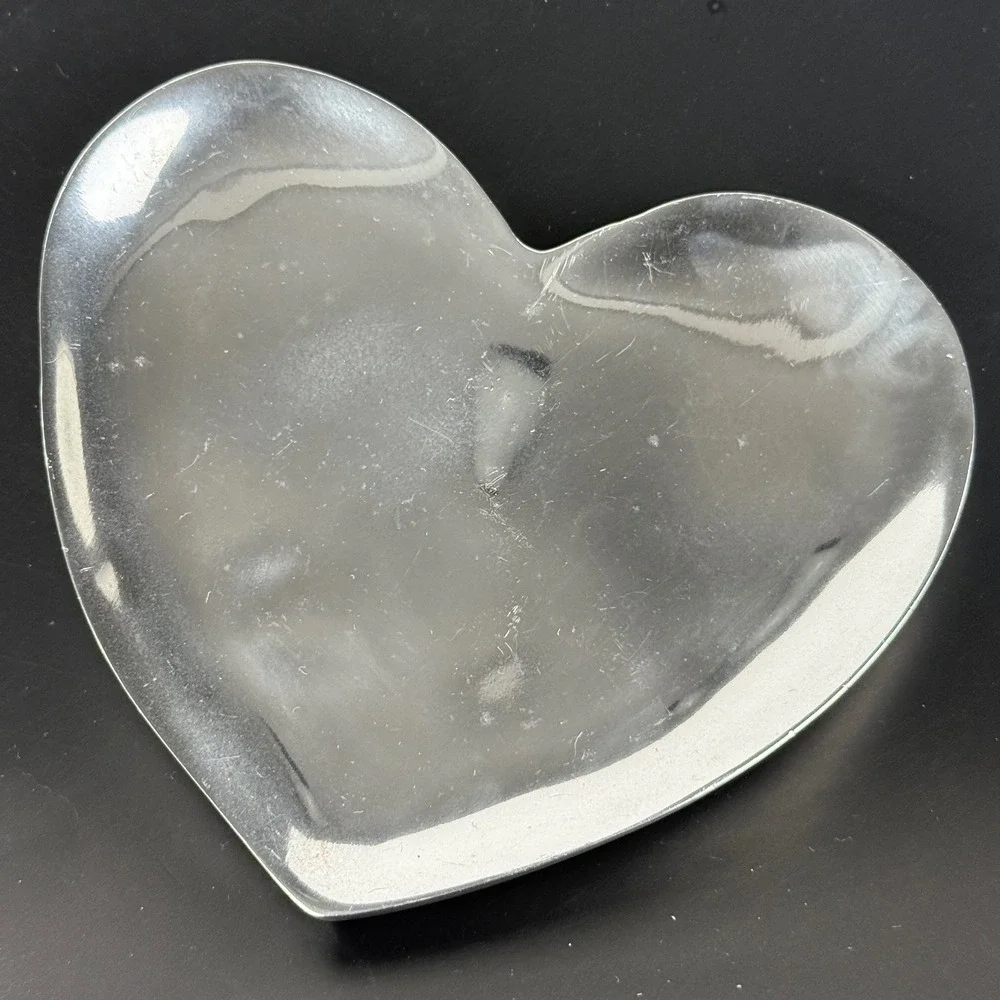 Pottery Barn Aluminum Heart Trinket Dish Tray Silver Tone 5